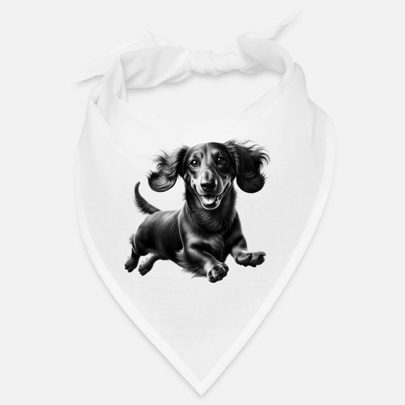 Teckel joyeux en saut - portrait en noir et blanc Bandana
