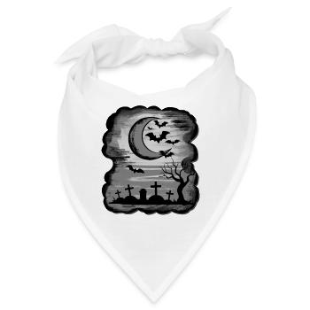 monochrom Mondnacht über Gräber – Fledermaus-Szene - Bandana - Weiß - Vorne