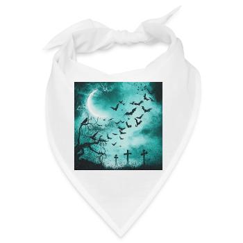 Düsterer Friedhof & Fledermausschwarm Mondschein - Bandana - Weiß - Vorne