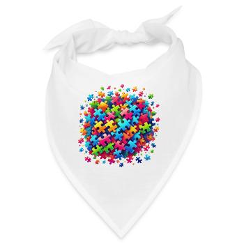 Buntes Puzzle-Motiv auf globalem Ball - Bandana - Weiß - Vorne
