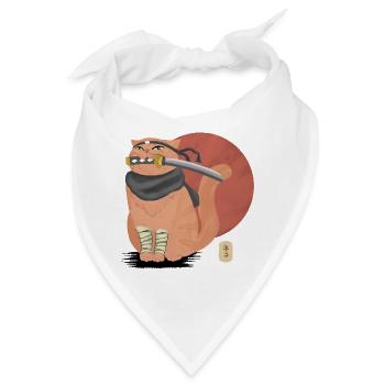 Samurai-Katze mit Katana - Bandana - Weiß - Vorne