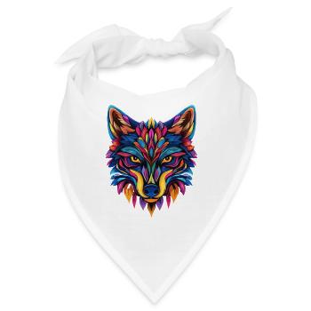 Bunte Wolf Illustration - Bandana - Weiß - Vorne