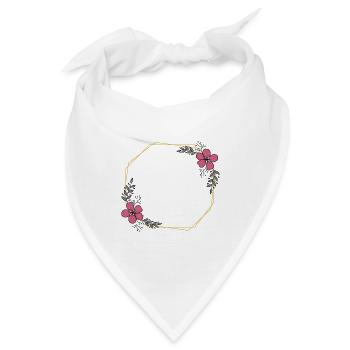 Goldgelbes Achteck - rote Blumen & grüne Blätter - Bandana - Weiß - Vorne