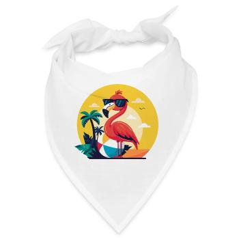 Flamingo, Beachball und Palmen - Bandana - Weiß - Vorne