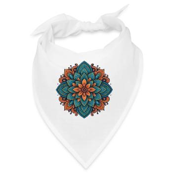 Detaillierte Mandala Blume in Blau und Orange - Bandana - Weiß - Vorne