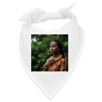 Afrikanisches Porträt in buntem Schmuck - Bandana - Weiß - Vorne