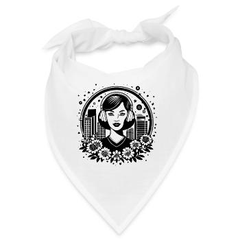 Skyline Hochhaus Fassade – Frau mit Kopfhörer - Bandana - Weiß - Vorne