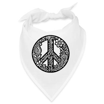 Peacezeichen mit Blumen in schwarzweiss - Bandana - Weiß - Vorne