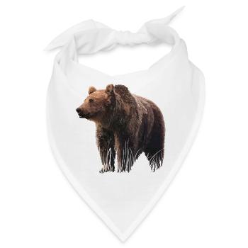 Realistische Bärenillustration auf Textil - Bandana - Weiß - Vorne