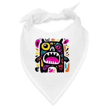 Buntes, ausdrucksstarkes Monster-Design - Bandana - Weiß - Vorne