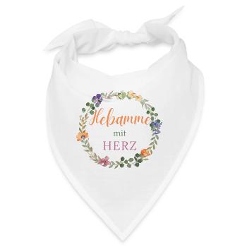 Hebamme mit Herz - florales Design -  - Bandana - Weiß - Vorne