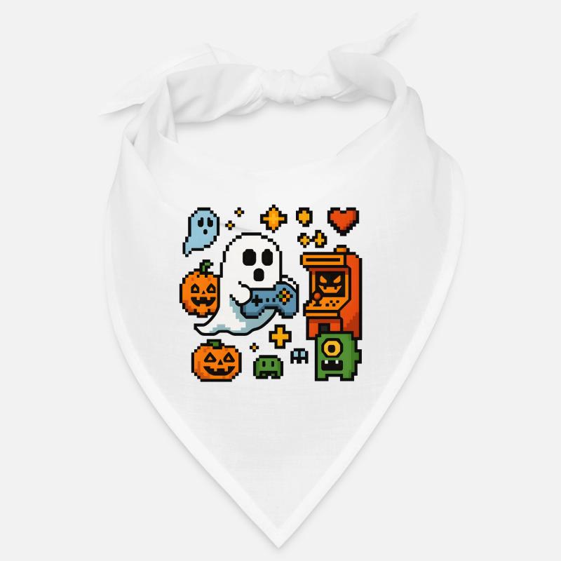 Pixel Ghost Gaming Design rétro - Bandana - blanc