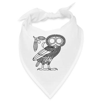 Eule der Athene [Schwarzer Umriss + Kranz & Halbmond] - Bandana - Weiß - Vorne
