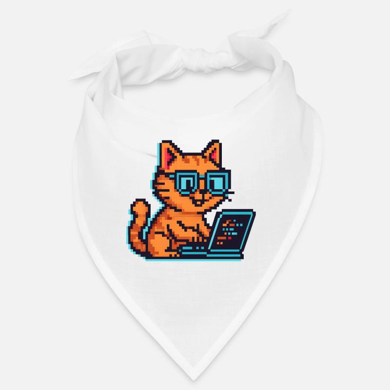 Chats pixel avec ordinateur portable et lunettes Bandana