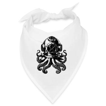 Kraken im Taucherhelm im Vintage Look - Bandana - Weiß - Vorne