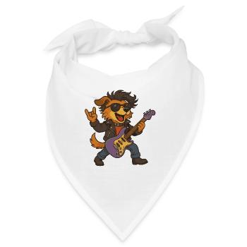 Rocking Dog mit E-Gitarre - Bandana - Weiß - Vorne