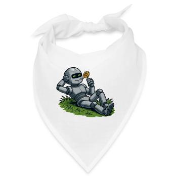 Roboter mit Blume auf einen Rasen - Bandana - Weiß - Vorne