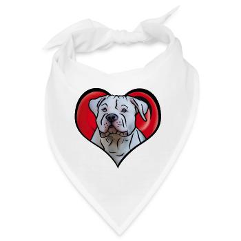 Bulldog im Herz in Comicstyle - Bandana - Weiß - Vorne