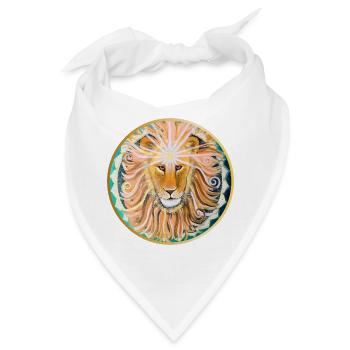 Löwenkopf mit Sonnen-Mandala und drittem Auge - Bandana - Weiß - Vorne