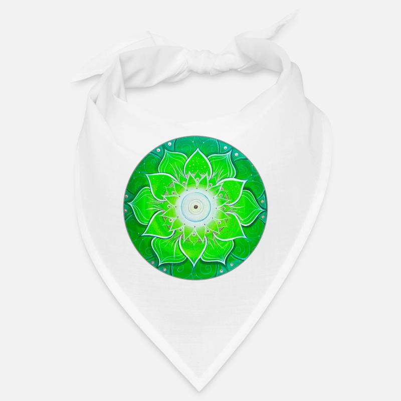 Mandala vert vif avec des feuilles vertes - Bandana - blanc