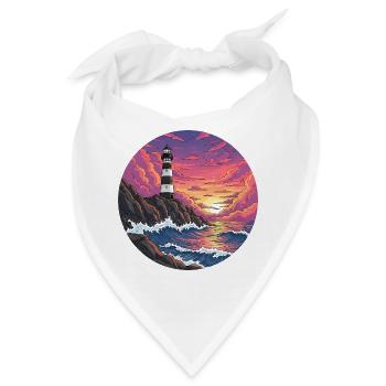 Comic Leuchtturm Meer Brandung Sonnenuntergang - Bandana - Weiß - Vorne
