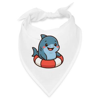 Niedlicher Hai im Schwimmring – kindliches Motiv - Bandana - Weiß - Vorne