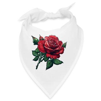 Rose mit Knospen und wassertropfen - Bandana - Weiß - Vorne