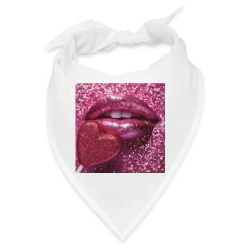 Rosa Glitzerlippen und Zuckerherz - Bandana - Weiß - Vorne