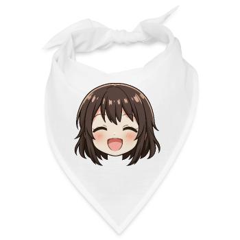 Chibi Gesicht Braunes Lächeln - Bandana - Weiß - Vorne
