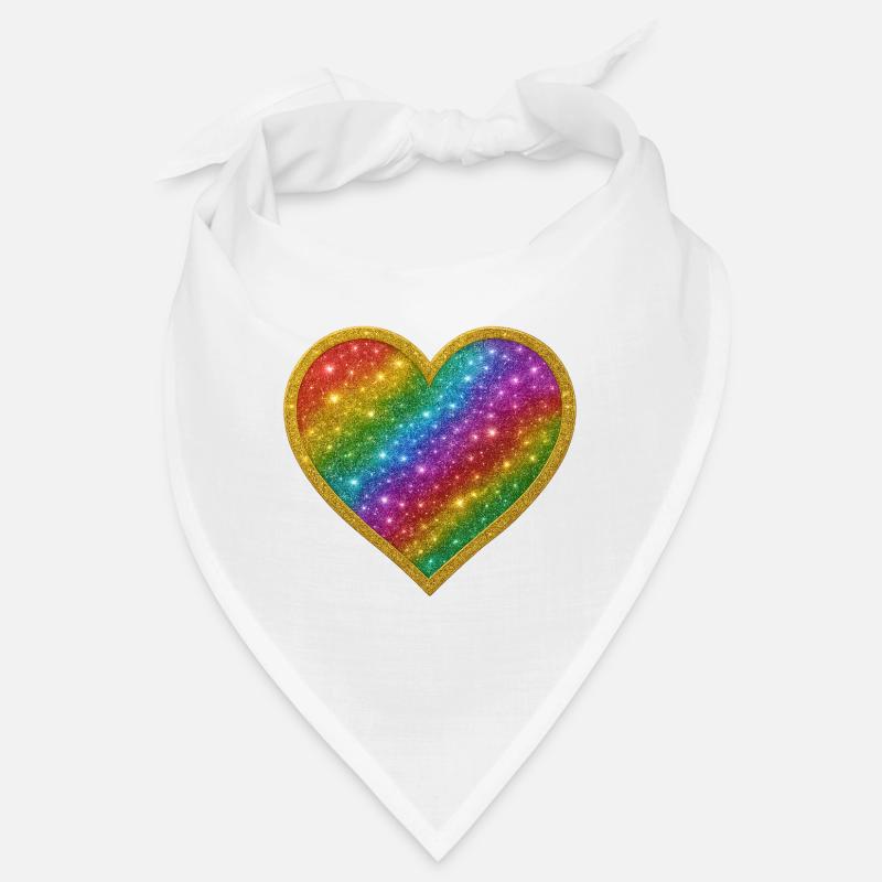 Regenbogenherz mit Goldrand - Bandana - Weiß