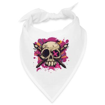 Schädel und gekreuzte Pinsel - Bandana - Weiß - Vorne
