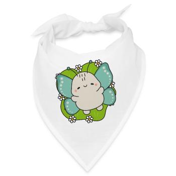 Kawaii Schmetterling auf grünem Blatt - Bandana - Weiß - Vorne