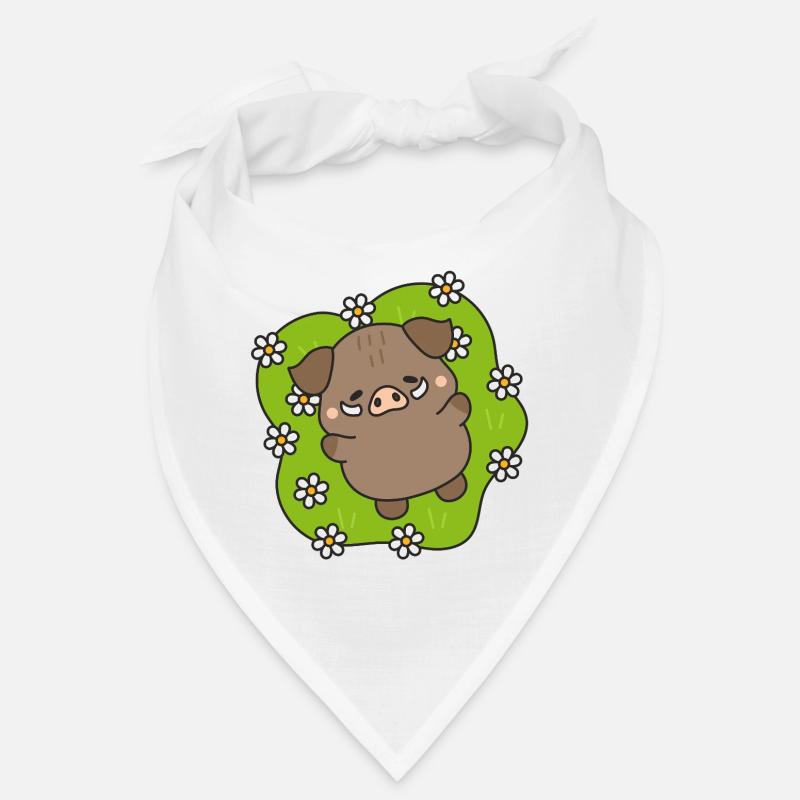 Fröhliches Schwein unter Gänseblümchen - Bandana - Weiß