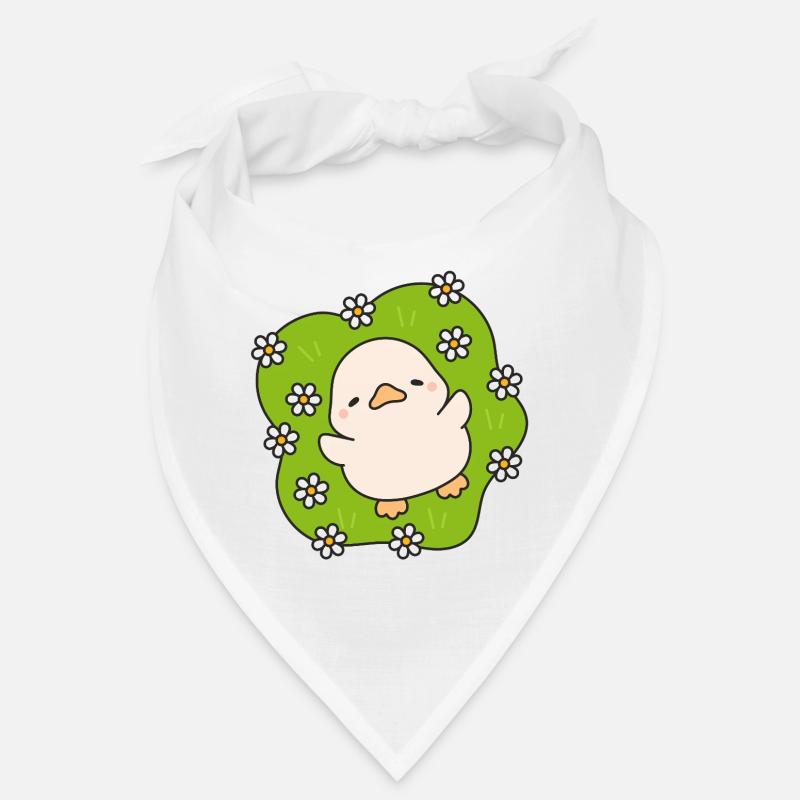 Poussin fleuri sur vert pastel - Bandana - blanc