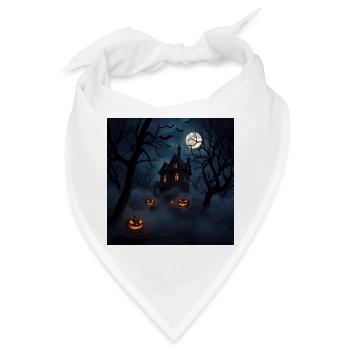 Spukhaus unter Mond und Kürbissen - Bandana - Weiß - Vorne