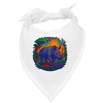 Rhino mit Familie - Bandana - Weiß - Vorne