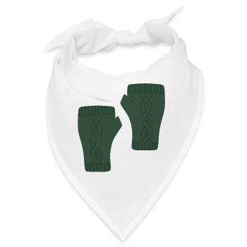 Grüne fingerlose Handschuhe mit Zopfmuster - Bandana - Weiß - Vorne