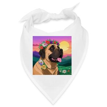 Mastiff mit Blumenkranz - Bandana - Weiß - Vorne