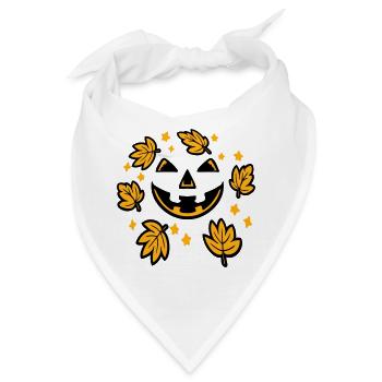 Kürbisgesicht Herbstlaub Sterne Gruselig Lächeln - Bandana - Weiß - Vorne