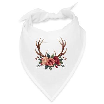 Hirschgeweih & Rosen - Boho Nature Design - Bandana - Weiß - Vorne