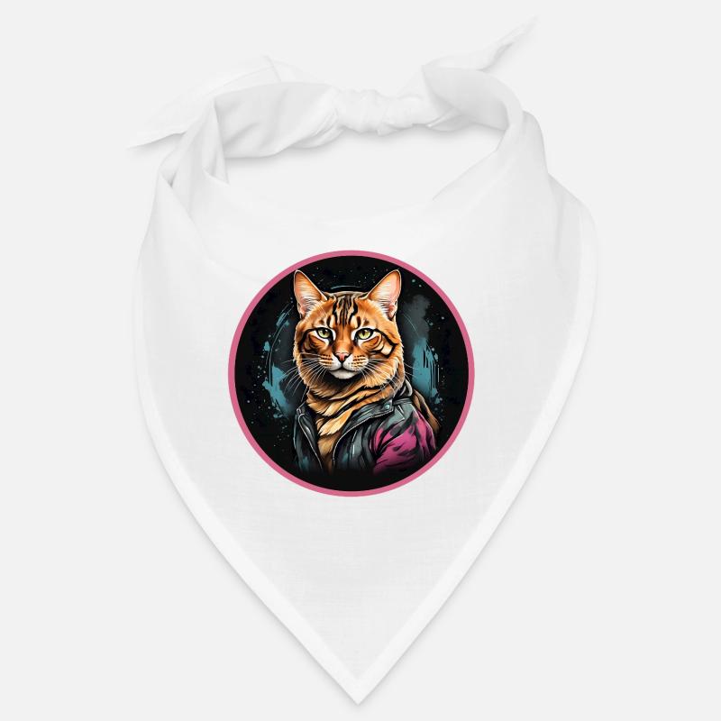 Bengal cat in neon leather jacket Bandana