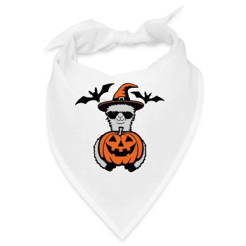 Lama Cool Halloween Kürbis Sonnenbrille Hexenhut - Bandana - Weiß - Vorne