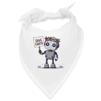 Niedlicher Roboter mit Blumenkrone – Rette die Erde - Bandana - Weiß - Vorne