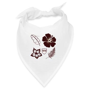 974 Retro Hibiskus und Laub - Bandana - Weiß - Vorne