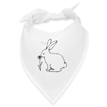 Hase, der an einer Blume riecht, Strichkunst - Bandana - Weiß - Vorne