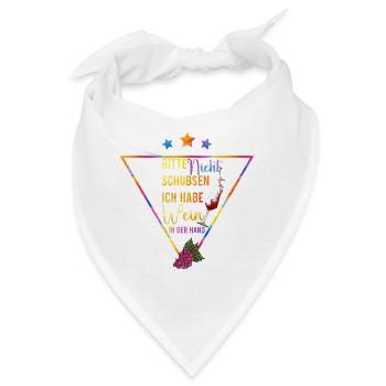 Wein in der Hand bunte Triangel Spruch - Bandana - Weiß - Vorne