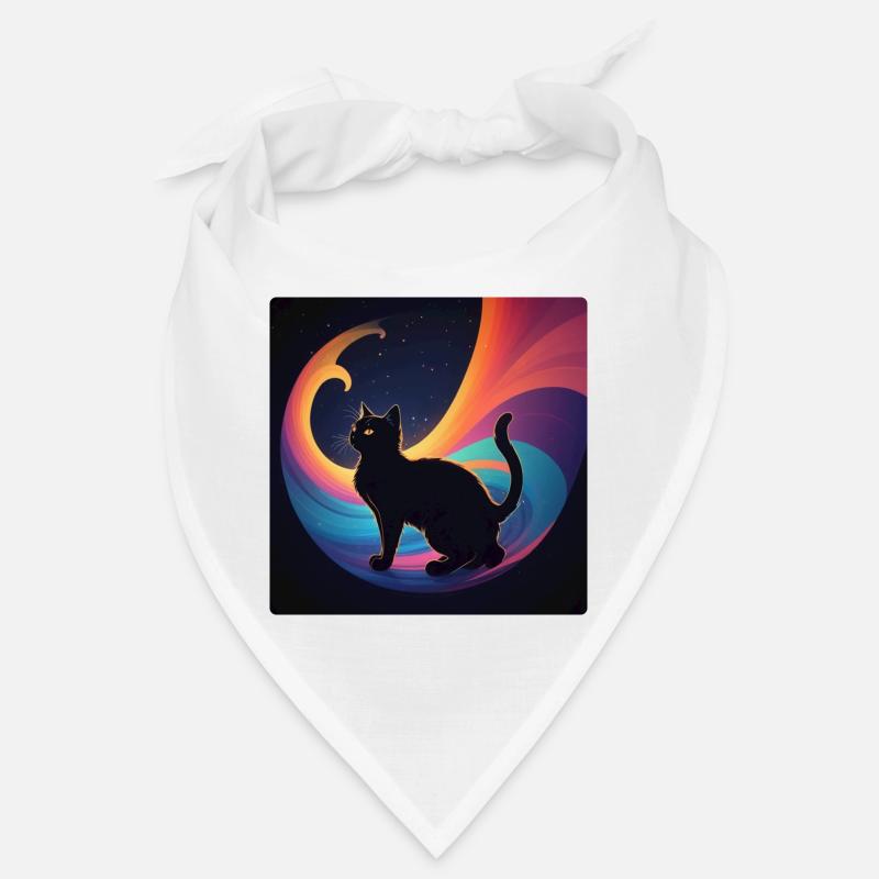 Chat noir devant les couleurs de l’arc-en-ciel - Bandana - blanc