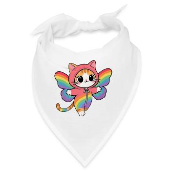 Katze Schmetterling mit Regenbogen Flügel Hoodie - Bandana - Weiß - Vorne