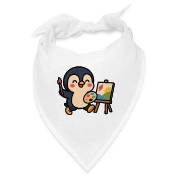 Pinguinmaler mit Palette und Besteck - Bandana - Weiß - Vorne