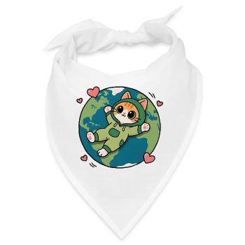 Grüne umweltfreundliche Katze auf dem Planeten Erde - Bandana - Weiß - Vorne